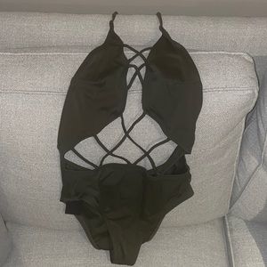 Hot Miami styles lace up olive green one piece swimsuit